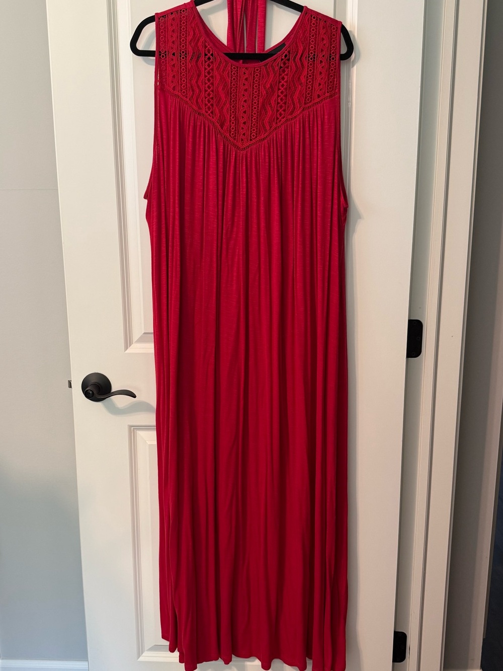 Lane Bryant Red Sleeveless Crochet Yoke Maxi